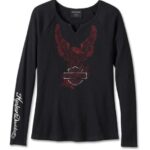 Harley Davidson Flying Eagle Long Sleeve Thermal Knit Top - Schwarze Schönheit 96270-24vw