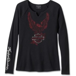 Harley Davidson Flying Eagle Long Sleeve Thermal Knit Top - Schwarze Schönheit 96270-24vw