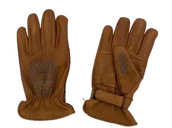 Rokker Herren Handschuhe Tattoo Skull Cognac