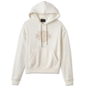 Kuscheliger Harley Davidson Hoodie in weiß mit cremefarbenem Bar & Shield Emblem auf der Vorderseite
