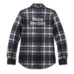 Flauschige Harley Davidson Jacke in Dunkelgrau Weiß kariert mit 4 Taschen an der Vorderseite und gesticktem Schriftzug am Rücken