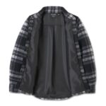 Flauschige Harley Davidson Jacke in Dunkelgrau Weiß kariert mit 4 Taschen an der Vorderseite und gesticktem Schriftzug am Rücken