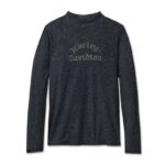 Leichtes Harley Davidson Damen Mesh Langarmshirt in dunkelgrau mit Animal Print und silbernem Harley Davidson Schriftzug an der Vorderseite