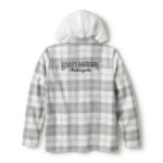 Harley Davidson Jacke in hellgrau weiß kariert mit abnehmbarer Kapuze, 4 Taschen an der Vorderseite und einem gestickten Schriftzug am Rücken