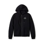 Schwarzer Harley Davidson Damen Hoodie mit Reißverschluss und Taschen vorne und einem Willie G Skull Emblem auf der Rückseite