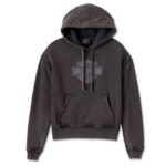 Schwarzer, used look Harley Davidson Kapuzenpullover mit Taschen an der Vorderseite und Bar & Shield Logo