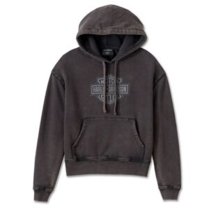 Schwarzer, used look Harley Davidson Kapuzenpullover mit Taschen an der Vorderseite und Bar & Shield Logo