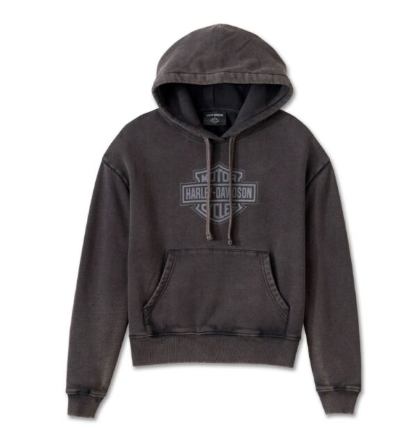 Schwarzer, used look Harley Davidson Kapuzenpullover mit Taschen an der Vorderseite und Bar & Shield Logo