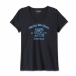 Kurzarmshirt von Harley-Davidson mit blauem Rosenprint vorne