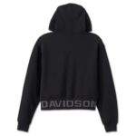 Schwarzer, kurz geschnittener Harley Davidson Hoodie mit Reißverschluss und Taschen vorne und Schriftzug an der Unterseite