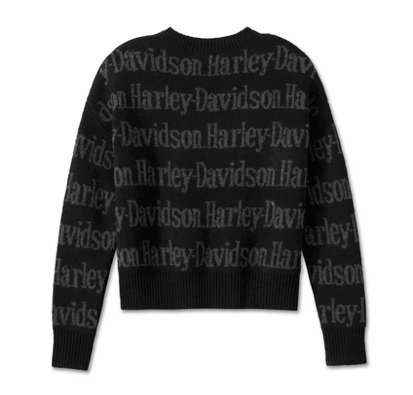 Schwarzer Pulli der Marke Harley-Davidson mit mehreren Schriftzügen