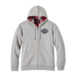 grauer Männer Hoodie von Harley-Davidson mit rotem Karomuster innen