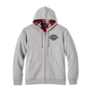 grauer Männer Hoodie von Harley-Davidson mit rotem Karomuster innen