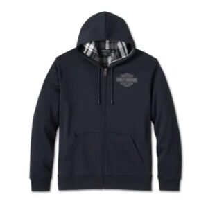 Harley-Davidson Herren Hoodie schwarz mit karriertem Innenfutter