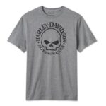 graues Kurzarmshirt von Harley-Davidson mit Totenkopf vorne