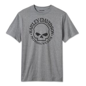 graues Kurzarmshirt von Harley-Davidson mit Totenkopf vorne