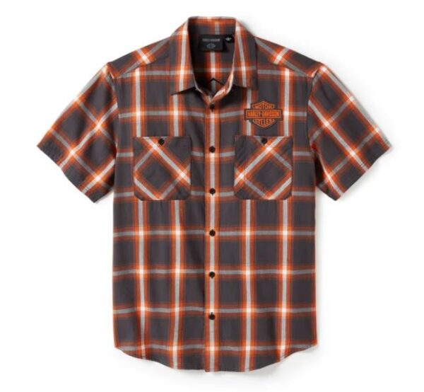 Harley-Davidson Herren Hemd Bar & Shield Short Sleeve Plaid Orange 96402-25VM