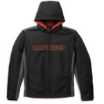 Softshelljacke von Harley-Davidson schwarz mit oranger Schrift