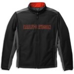 Softshelljacke von Harley-Davidson schwarz mit oranger Schrift