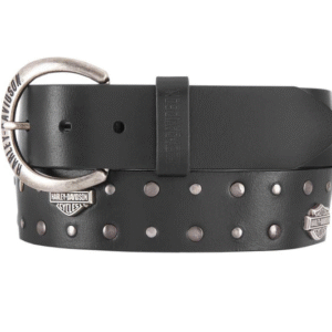 Ledergürtel schwarz mit Metallemblemen