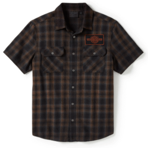 Kariertes Kurzarmhemd mit Harley-Davidson Stick am Rücken