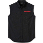 ärmelloses Hemd von Harley-Davidson roter Schrift am Rücken