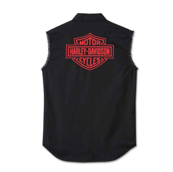 ärmelloses Hemd von Harley-Davidson roter Schrift am Rücken