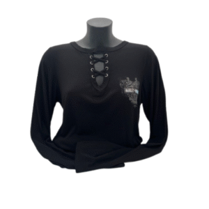 Langarmshirt schwarz mit Glitzer Harley Zeichen auf der linken Brust