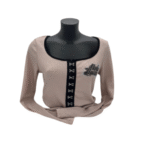 beiges Longsleeve Waffelripp mit Glitzer Harley Zeichen auf linker Brust