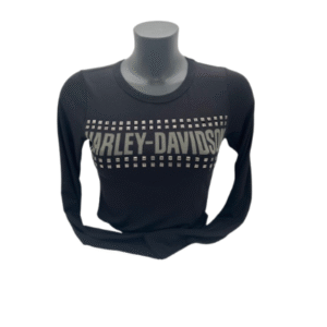 schwarzes Harley Longsleeve für Damen mit Nieten an der Vorderseite