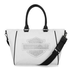 weiße große Damenhandtasche mit Glitzer Harley-Davidson Zeichen