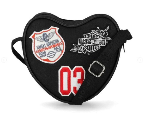 Herzförmige Tasche von Harley-Davidson schwarz mit bunten Patches