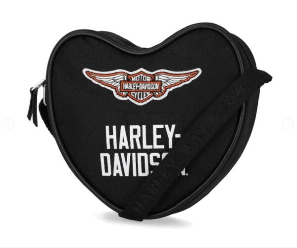 Herzförmige Tasche von Harley-Davidson schwarz mit bunten Patches