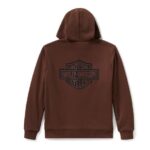 brauner Zip Hoodie von Harley-Davidson mit großen Zeichen am Rücken