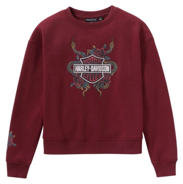 Harley-Davidson Damen Sweatshirt Serpent Rose Bling Fleece dunkelrot 96822-25VW