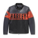 Harley-Davidson Lederjacke grau/schwarz/orange Ärmel abnehmbar